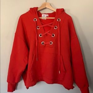 Good American cross pullover crop hoodie